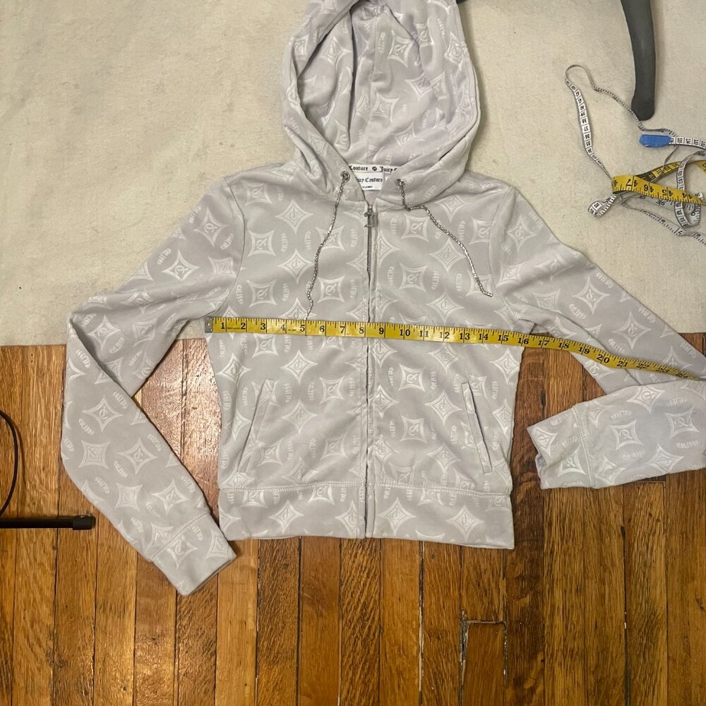 Juicy Couture gray embossed velour zip-front hoodie w/rhinestone details - Picture 11 of 12